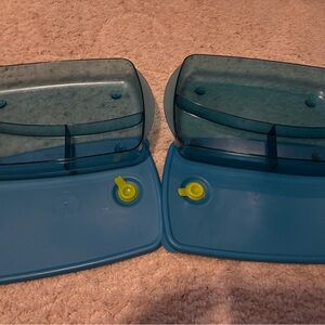 Tupperware Blue and Green Vent N’ Serve Shallow Containers New